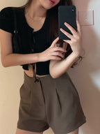 Casual Straight Leg Pleated Shorts