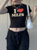 Love Letter Print Short Sleeve Crop Top