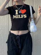 Love Letter Print Short Sleeve Crop Top