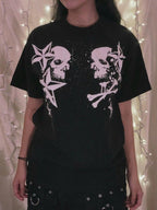 Short Sleeve Black Skull Graphic Oversized Tee