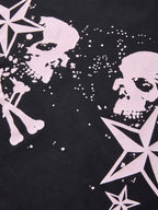 Short Sleeve Black Skull Graphic Oversized Tee