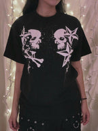 Short Sleeve Black Skull Graphic Oversized Tee