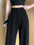 Black Straight Leg Pleated Tailored Pants