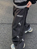 Starry Black Baggy Parachute Pants
