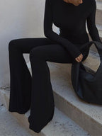 Plus Backless Long Sleeve Flare Leg Jumpsuit