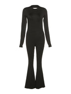 Plus Backless Long Sleeve Flare Leg Jumpsuit
