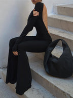 Plus Backless Long Sleeve Flare Leg Jumpsuit
