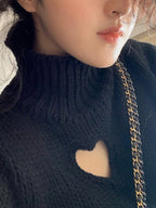 Cutout Heart Turtleneck Cropped Sweater