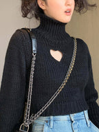 Cutout Heart Turtleneck Cropped Sweater