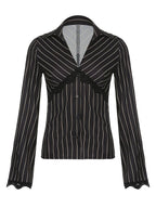 Lace Paneled Long Sleeve Striped Blouse