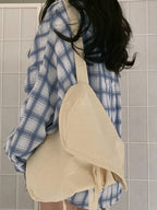 Checkered Puff Sleeve Button Blouse