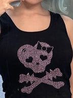 Skull Rhinestone Crop Tank Top