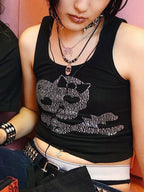 Skull Rhinestone Crop Tank Top