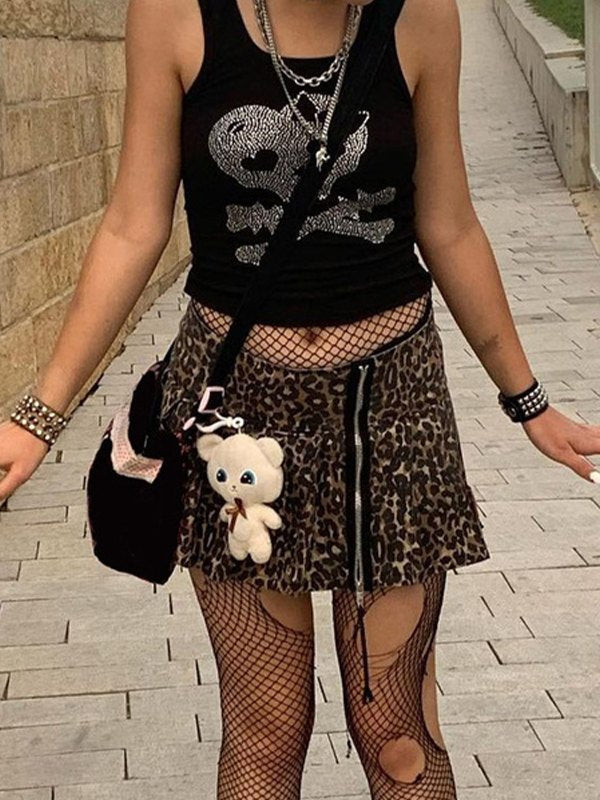 Skull Rhinestone Crop Tank Top