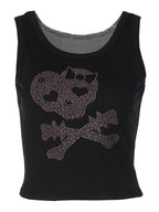 Skull Rhinestone Crop Tank Top