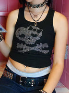 Skull Rhinestone Crop Tank Top