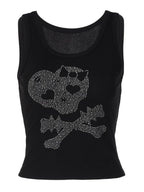 Skull Rhinestone Crop Tank Top