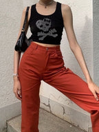 Skull Rhinestone Crop Tank Top