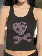 Skull Rhinestone Crop Tank Top