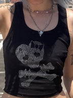 Skull Rhinestone Crop Tank Top