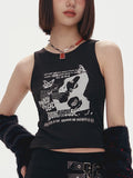 Gothic Punk Printed Rib Crop Tank Top