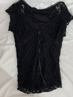 V Neck Tie Front Lace Blouse