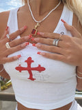 Rhinestone Cross Rib Cropped Tank Top