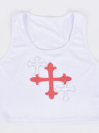 Rhinestone Cross Rib Cropped Tank Top