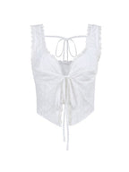 Lace Trim Backless Strappy Tie Corset Top