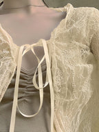 Tie Front Lace Crop Cardigan