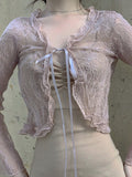 Tie Front Lace Crop Cardigan