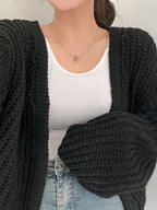 Open Front Long Sleeve Knit Cardigan