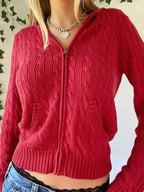 Cable Knit Zip Up Hooded Cardigan