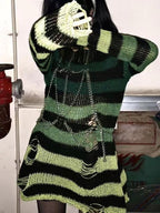 Gradient Striped Distressed Knit Top