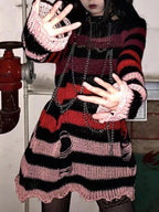 Gradient Striped Distressed Knit Top