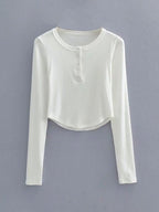 Asymmetric Button Front Knit Crop Top