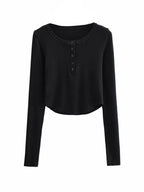 Asymmetric Button Front Knit Crop Top