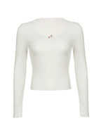 Lace Trim White Ribbed Knit Top