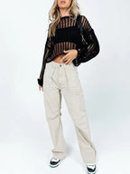 See Through Fishnet Knit Crop Top