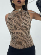 Sleeve Cover Printed Mesh Tank Top