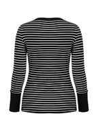 Vintage Striped Button Front Ribbed Knit Top