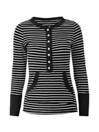 Vintage Striped Button Front Ribbed Knit Top