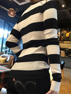 Blue Stripe Button Up Ribbed Knit Top