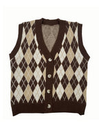 V Neck Button Front Argyle Sweater Vest