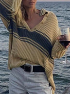Vintage Striped Polo Knit Sweater