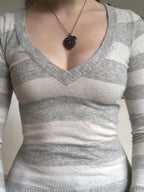 Vintage Striped V Neck Knit Top