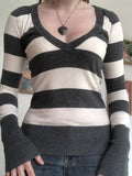 Vintage Striped V Neck Knit Top