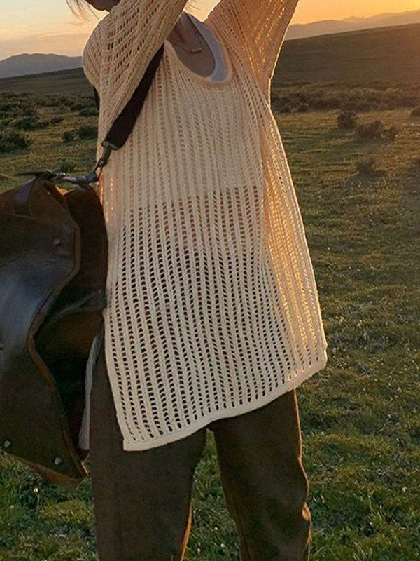 Split Hem Open Knit Top
