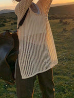 Split Hem Open Knit Top