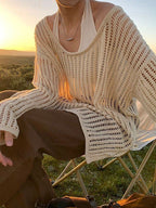 Split Hem Open Knit Top